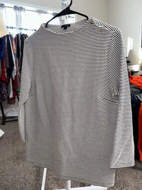 Talbots Black and White Striped Long Sleeve Tee with Shoulder Buttons